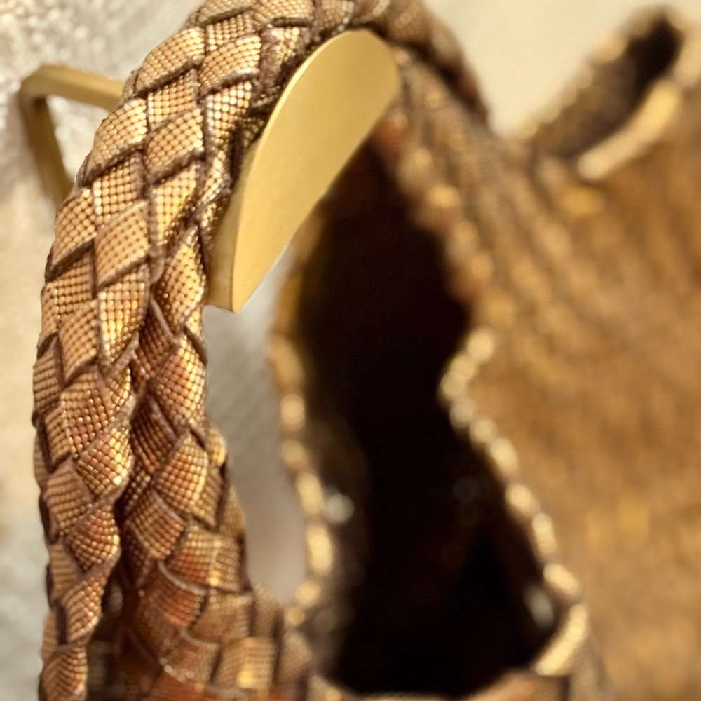 Bronze Woven Genuine Leather Tote Bag. Made in Italy. - Picture 4 of 15